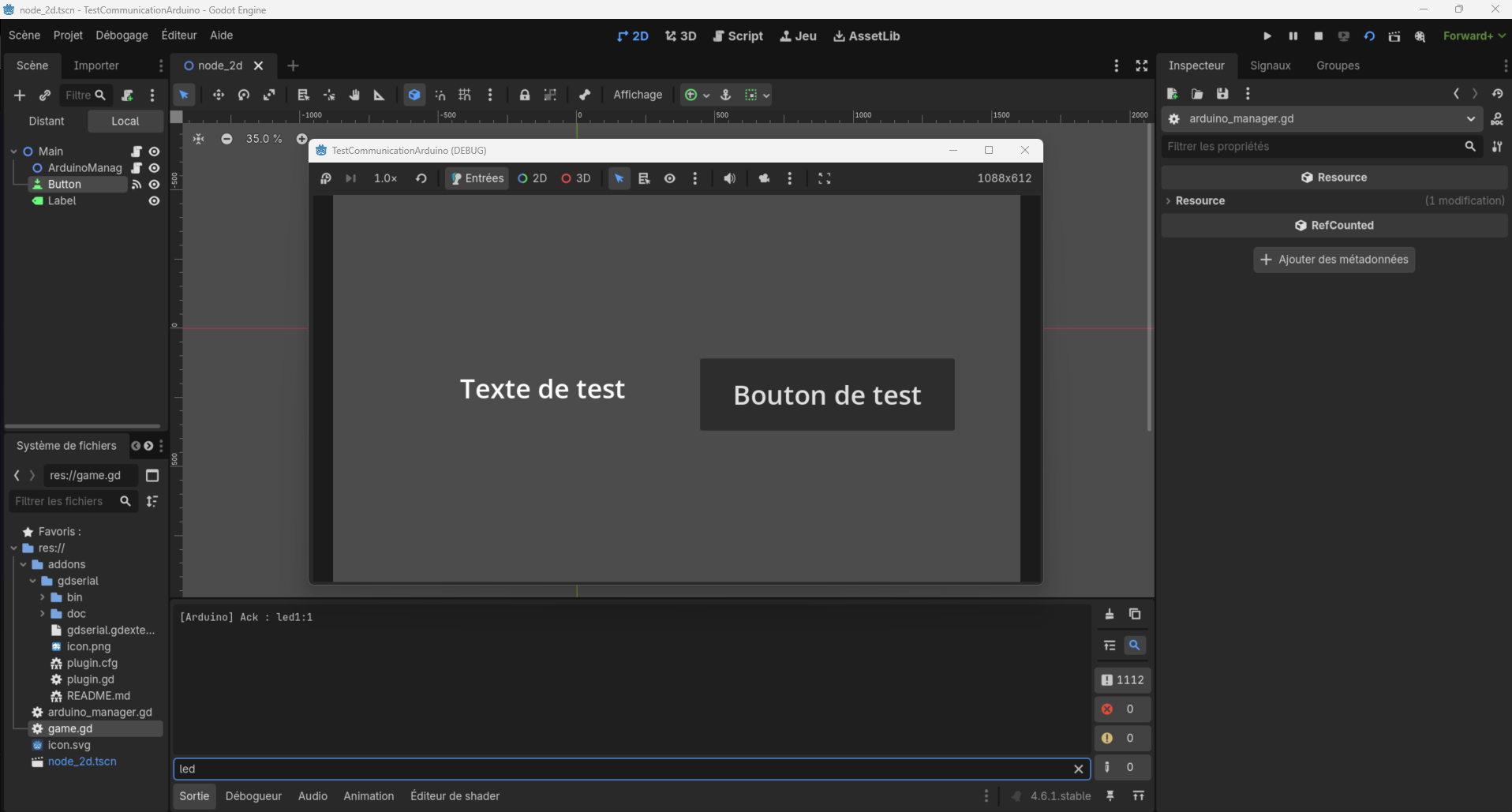 Interface du projet Godot